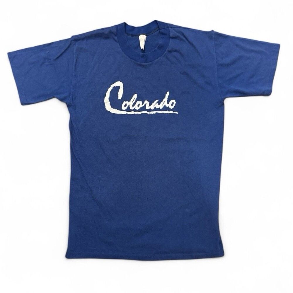 Vintage 80s Colorado Blue Spellout T Shirt Sz S Diamond Single Stitch 70s USA